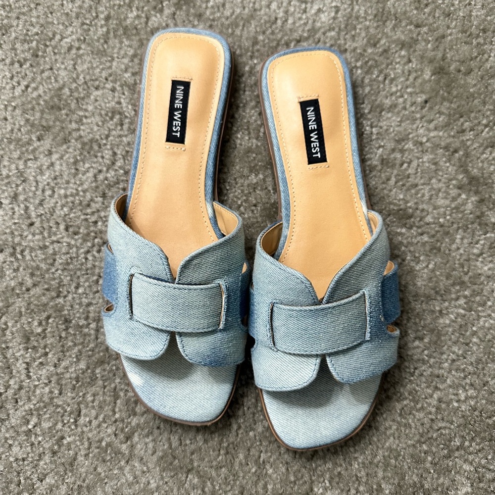 Nine West Light Blue Denim Women's Slide Sandals